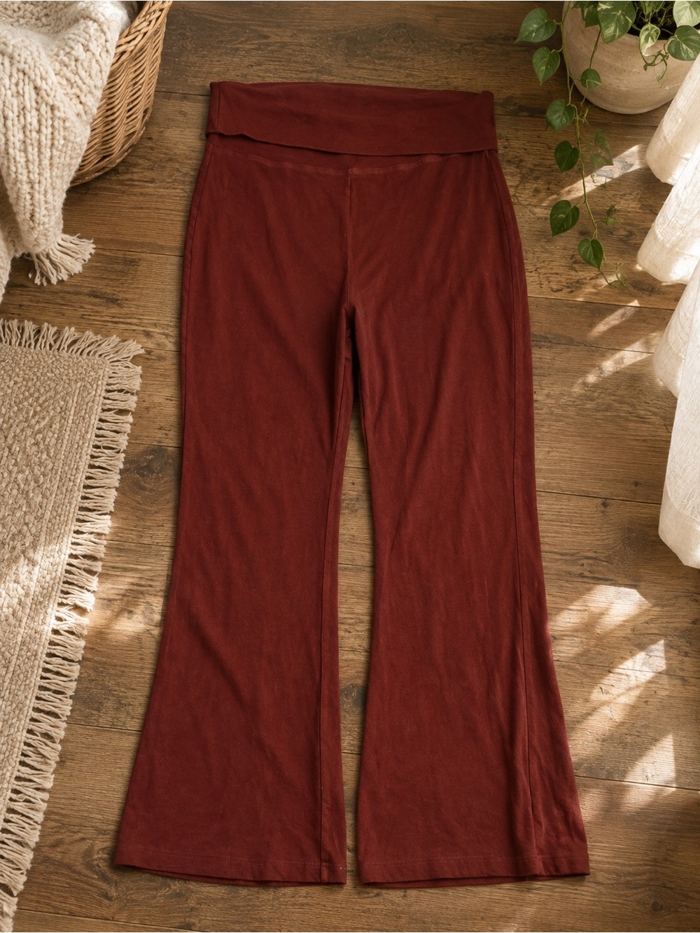 Zenana 2X Rust Foldover Waist Yoga Pants Wide Leg Stretch Lounge Pants